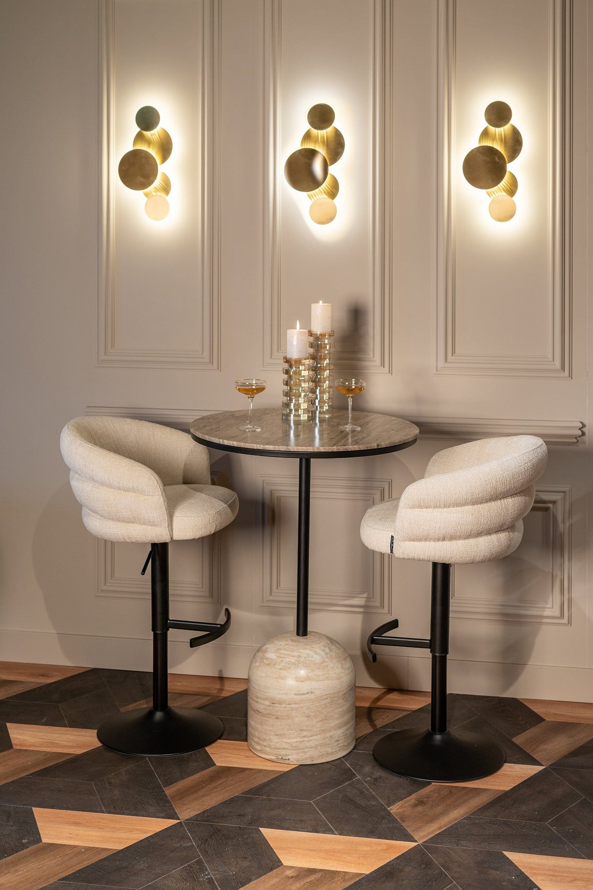 Richmond Interiors Dining Bar/counter stool Nikki swivel beige chenille fire retardant (Niagara 902 beige Chenille) House of Isabella UK