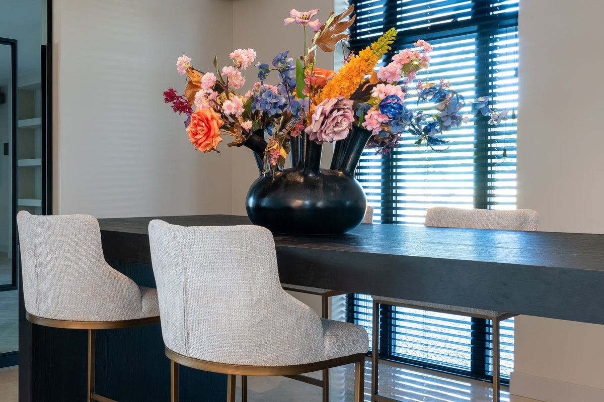 Richmond Interiors Dining Bar stool Bolton khaki velvet / brushed gold fire retardant (FR-Quartz 903 Khaki) House of Isabella UK