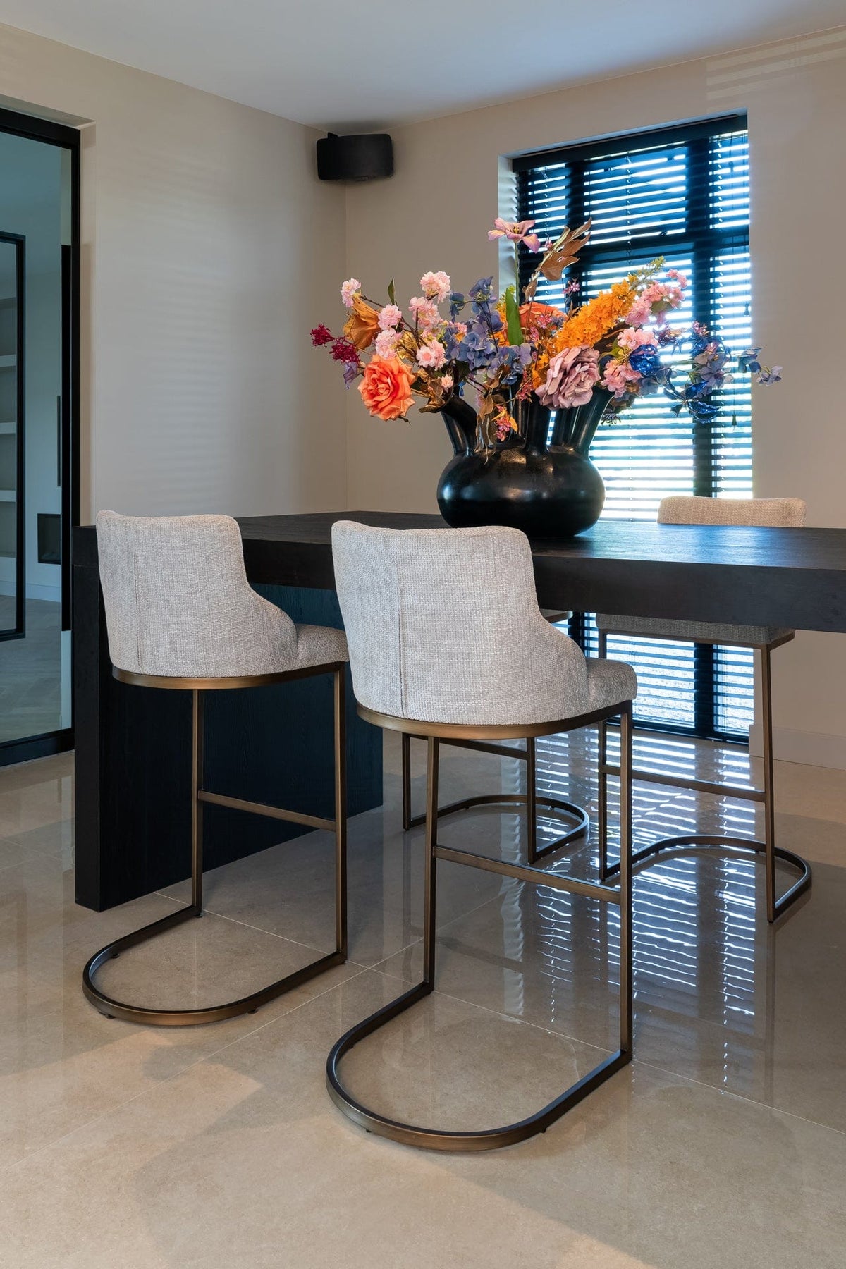 Richmond Interiors Dining Bar stool Bolton khaki velvet / brushed gold fire retardant (FR-Quartz 903 Khaki) House of Isabella UK