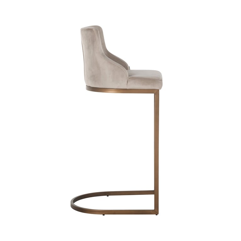 Bar stool Bolton khaki velvet / brushed gold fire retardant (FR-Quartz 903 Khaki).