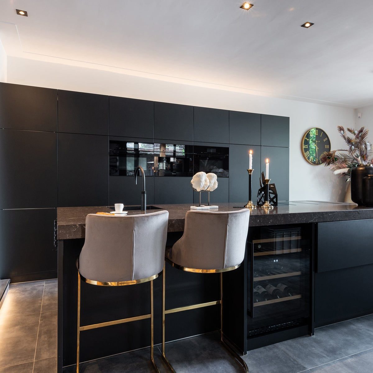 Richmond Interiors Dining Bar stool Bolton Khaki velvet / gold Fire Retardant House of Isabella UK