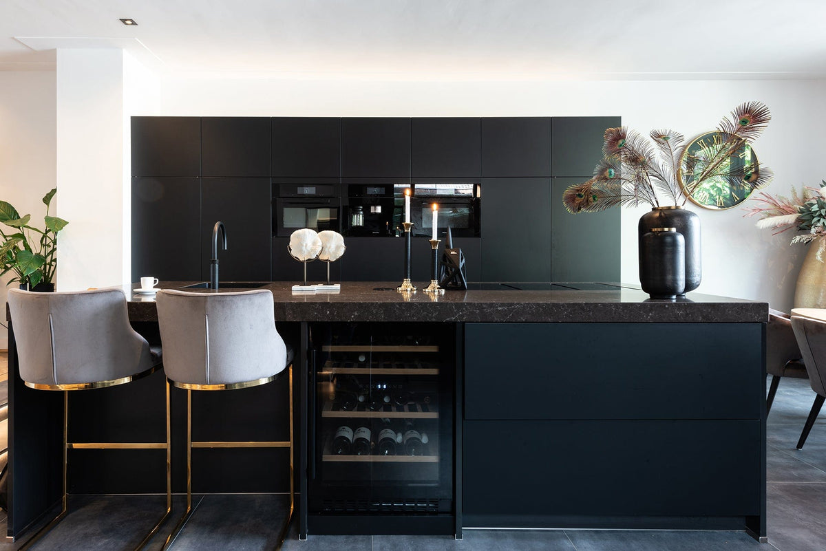 Richmond Interiors Dining Bar stool Bolton Khaki velvet / gold Fire Retardant House of Isabella UK