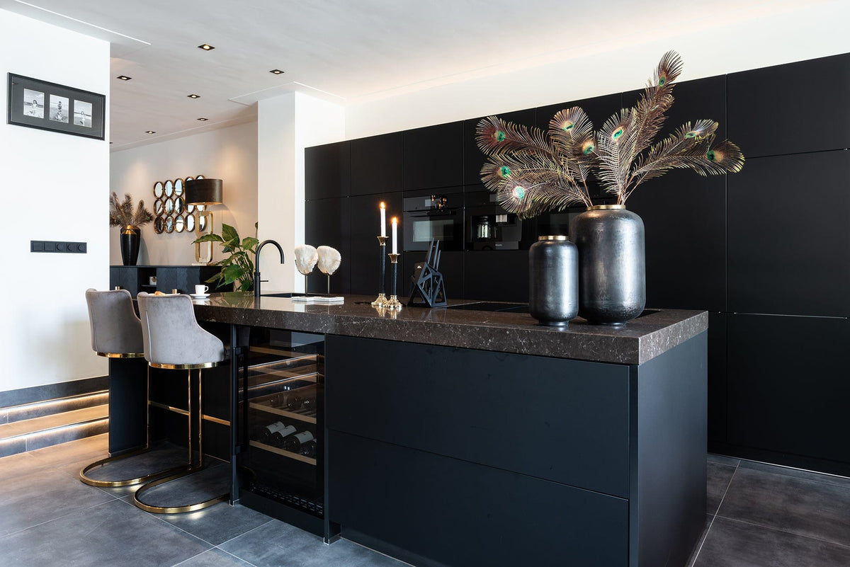 Richmond Interiors Dining Bar stool Bolton Khaki velvet / gold Fire Retardant House of Isabella UK