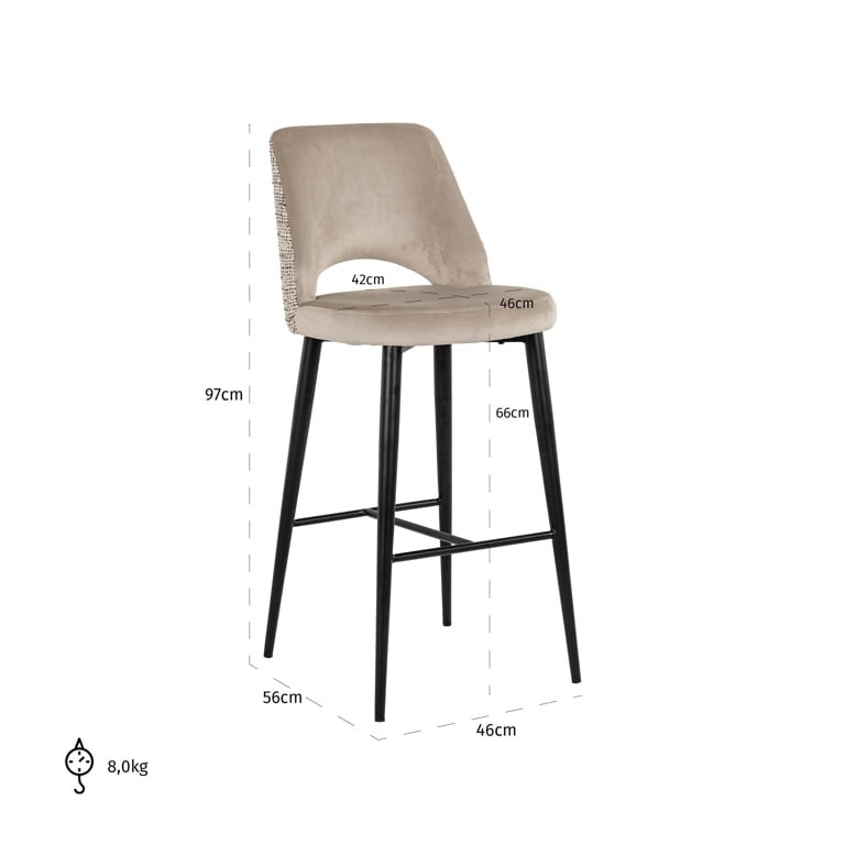 Richmond Interiors Dining Bar stool Tabitha trendy nature / quartz khaki fire retardan (Be Trendy 01 Nature) House of Isabella UK