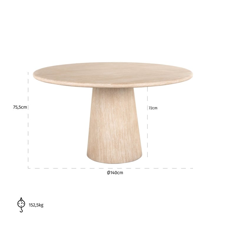 Dining table Fictus 140Ã˜ faux travertine (Beige).