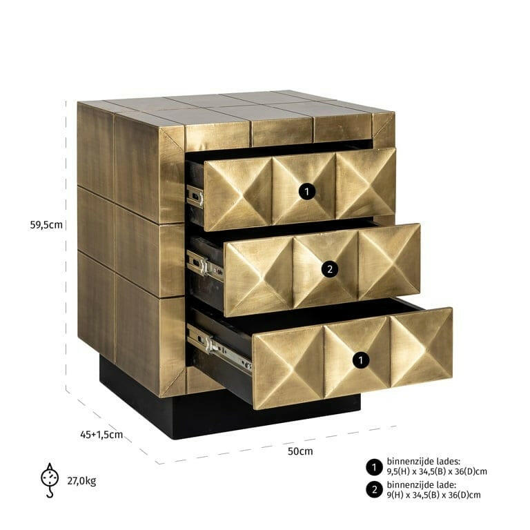 Cabinet Collada 3-drawers (Brushed Gold).