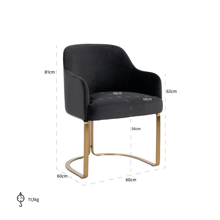 Chair Hadley antraciet velvet fire retardant (FR-Quartz 801 Antraciet).