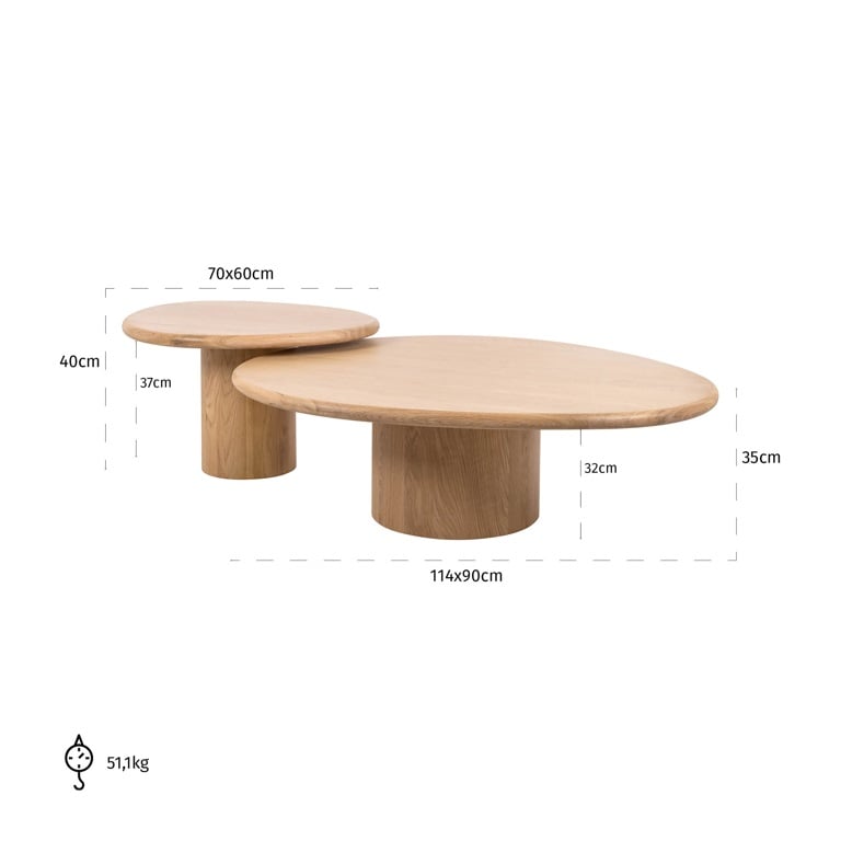 Coffee table Oakley set of 2 (Natural oak).