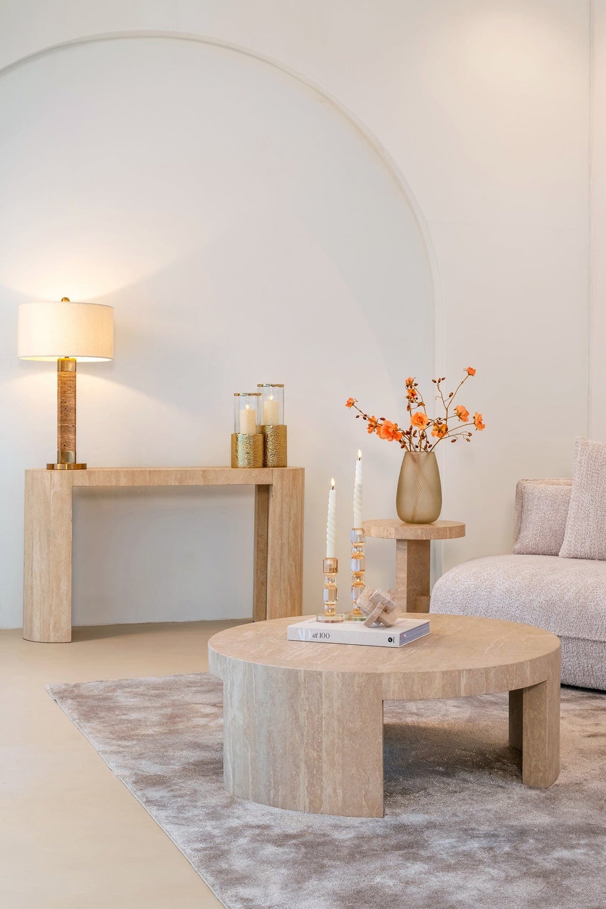 Richmond Interiors Living Coffee table round Biltmore italian travertine (Beige) House of Isabella UK