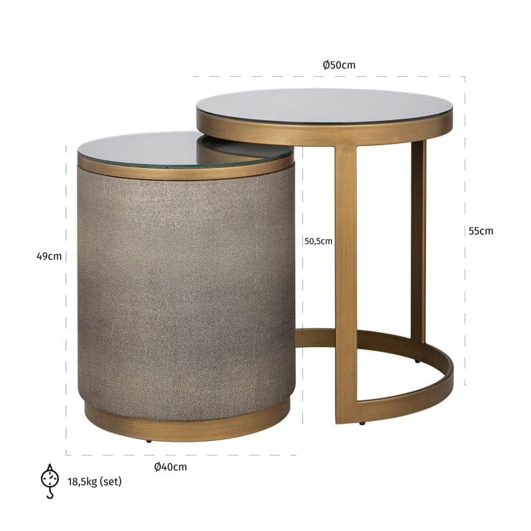 End table Bloomville set of 2 incl. glass (Gold).