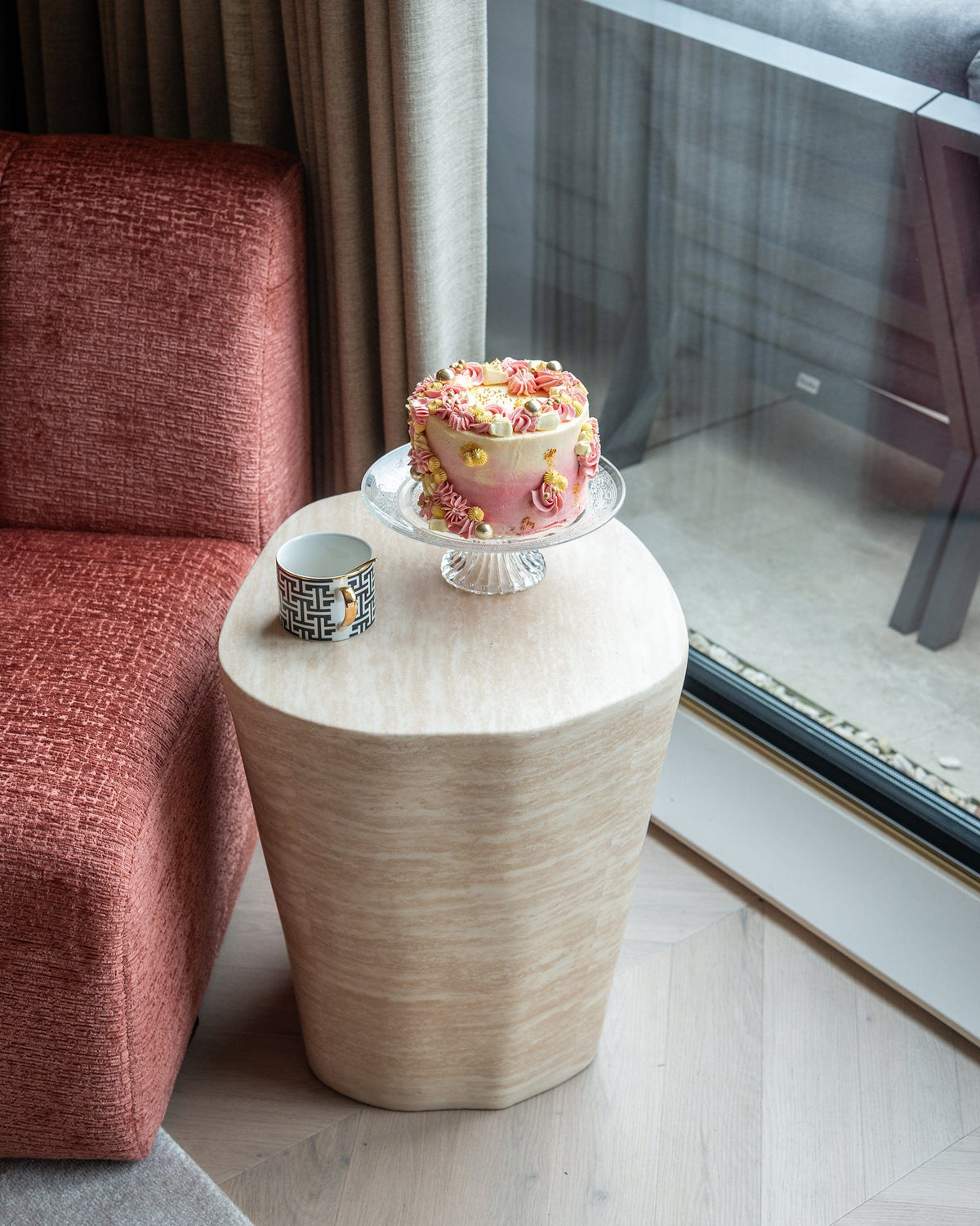 Richmond Interiors Living End table Fictus faux travertine (Beige) House of Isabella UK