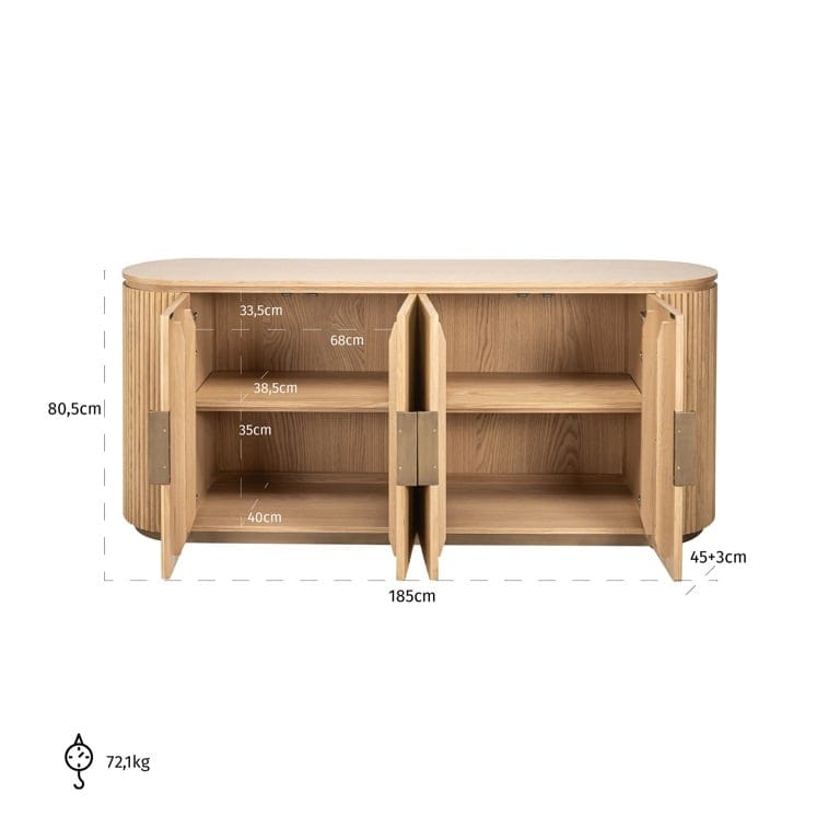 Richmond Interiors Living Sideboard Belfort 4-doors (Natural oak) House of Isabella UK