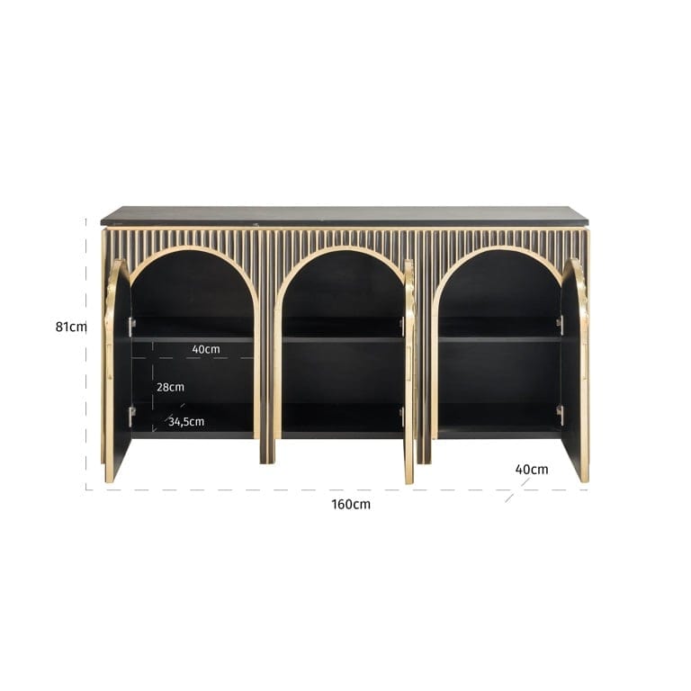 Richmond Interiors Living Sideboard Les Arcs 3-doors (Brushed Gold) House of Isabella UK