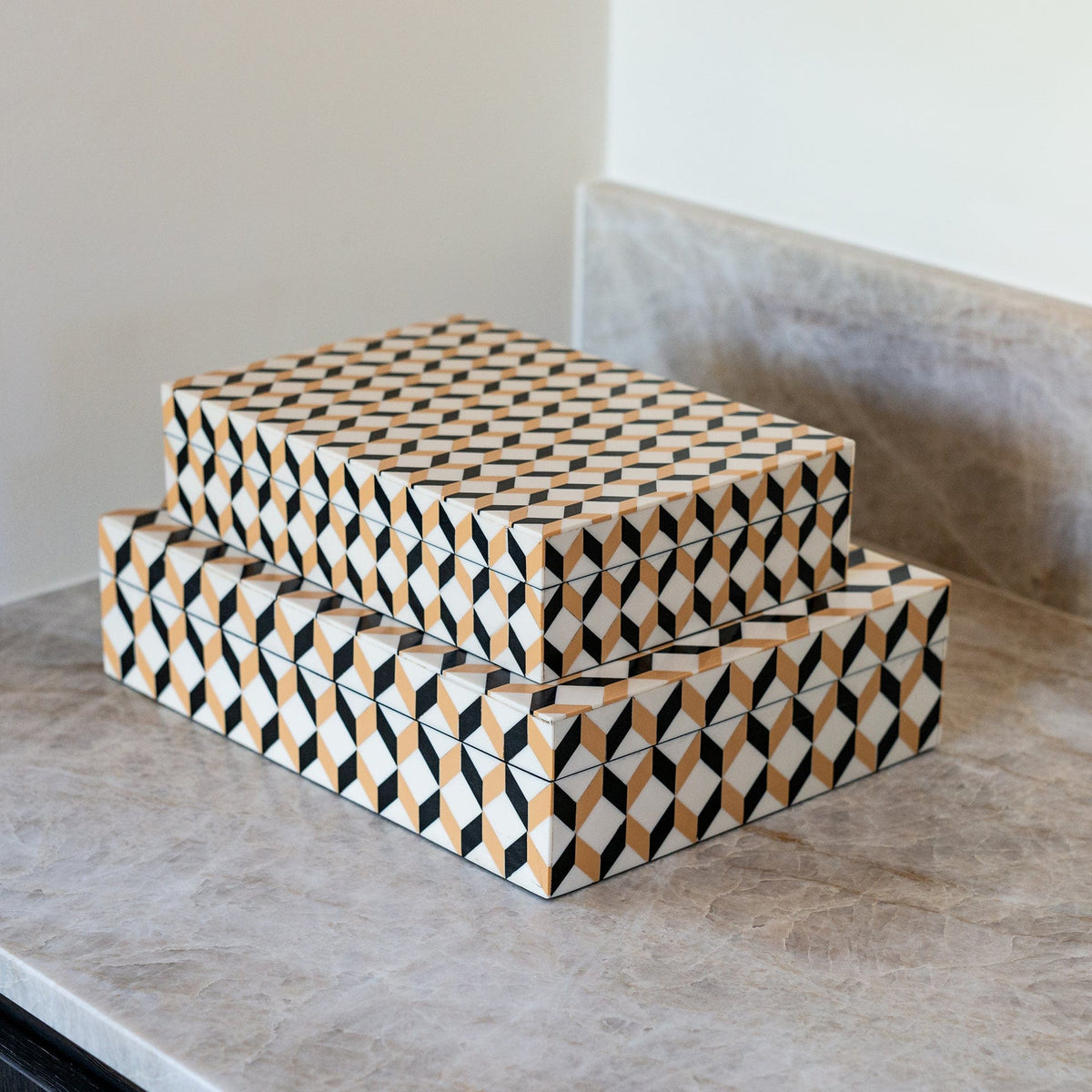 Richmond Interiors Living Storage box Frences set of 2 (Black/gold) House of Isabella UK