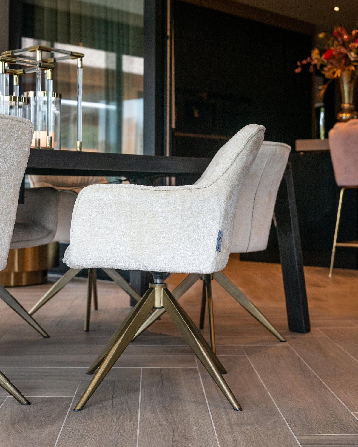 Richmond Interiors Living Swivel chair Aline white chenille velvet fire retardant House of Isabella UK