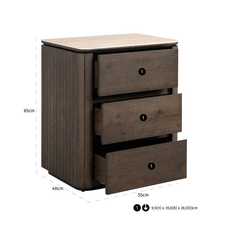 Richmond Interiors Sleeping Nightstand Ritz 3-drawers (Brown) House of Isabella UK