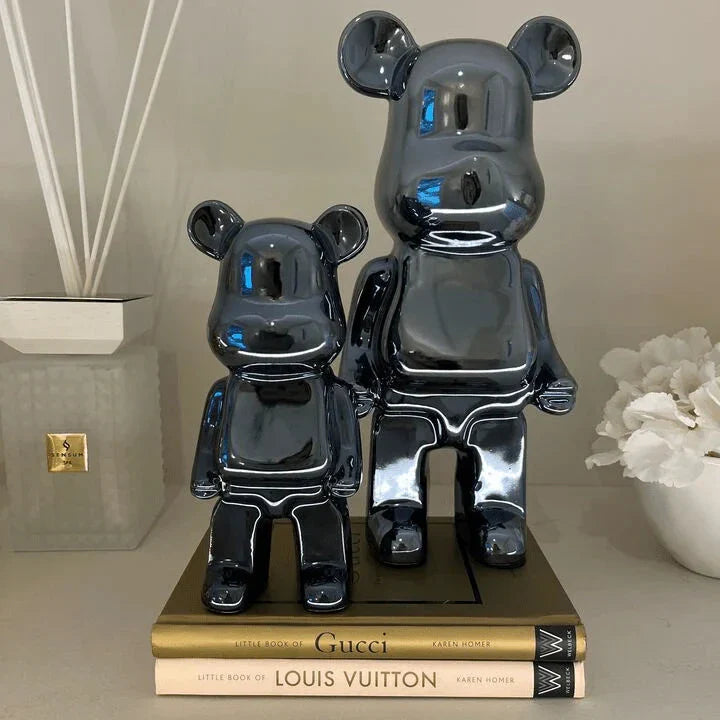 Rowen Homes Accessories Black Pearlescent Standing Bear Ornament - Set of 2 House of Isabella UK