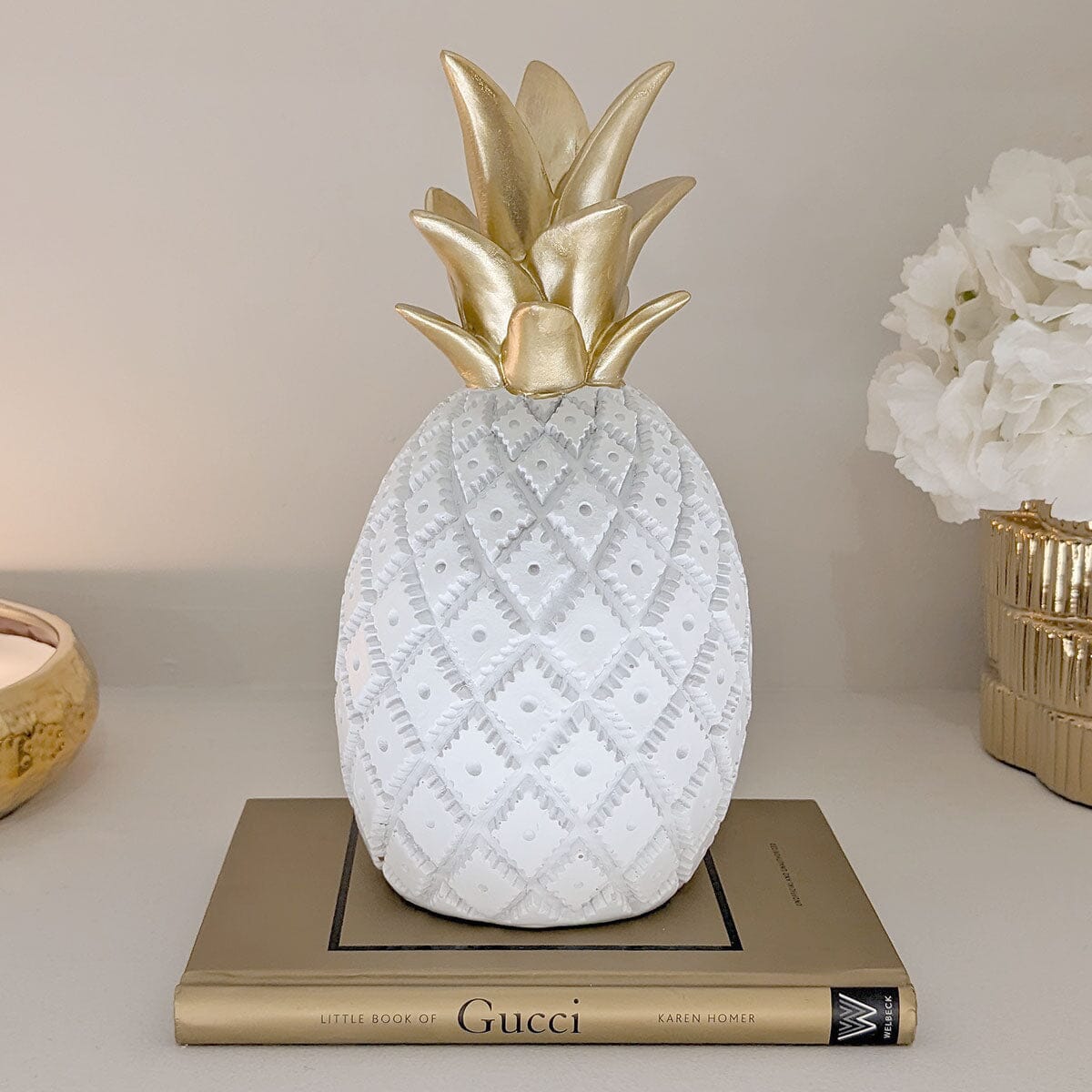 Rowen Homes Accessories Calista White & Gold Pineapple Decorative Ornament House of Isabella UK