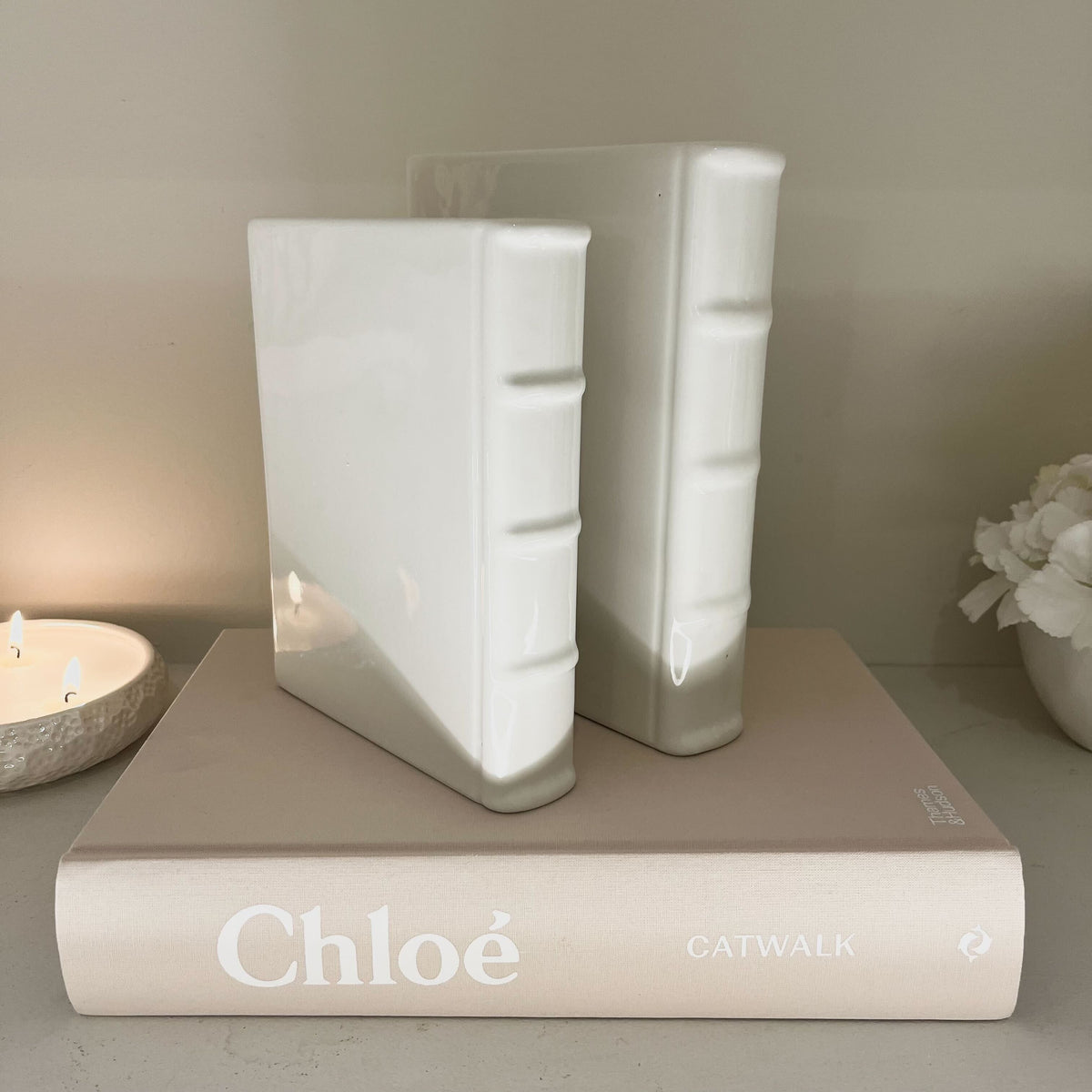 Rowen Homes Accessories Dahl White Ceramic Book Vases- Set of 2 House of Isabella UK
