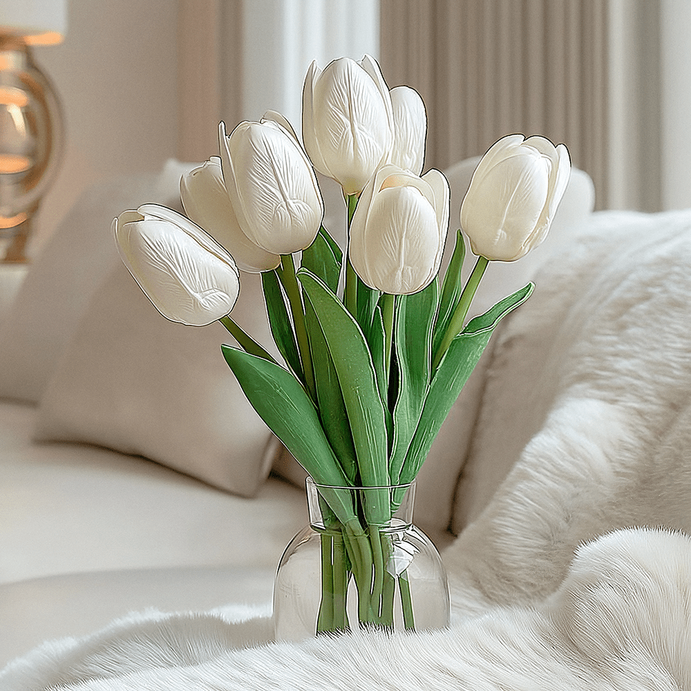 Rowen Homes Accessories Faux White Tulips Bunch of 8 Flowers House of Isabella UK