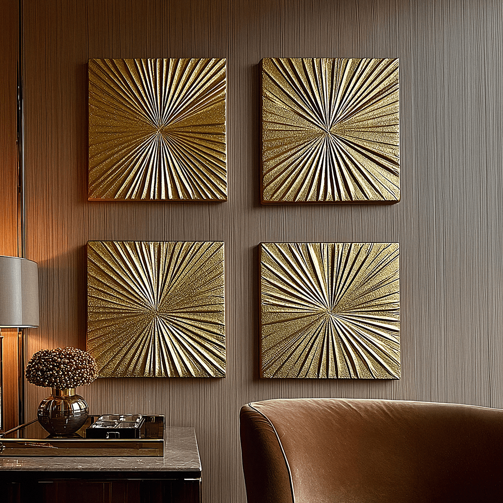 Rowen Homes Accessories Gabriella Gold Textured Sunburst Wall Art - Set of 4 House of Isabella UK
