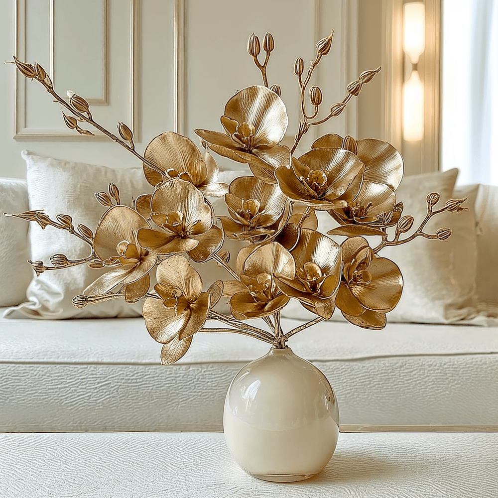 Rowen Homes Accessories Gold Faux Orchid Single Stem Floral House of Isabella UK