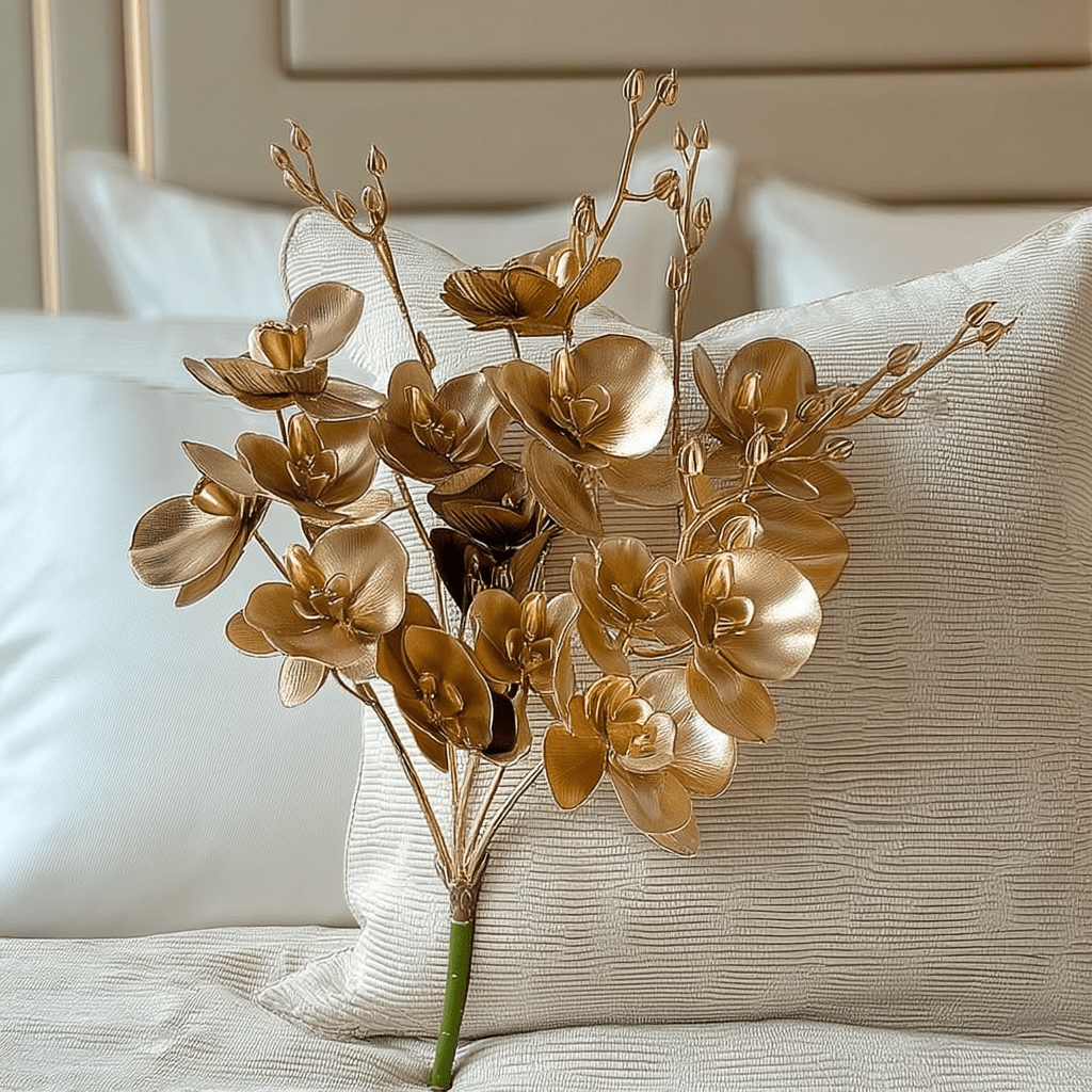 Rowen Homes Accessories Gold Faux Orchid Single Stem Floral House of Isabella UK