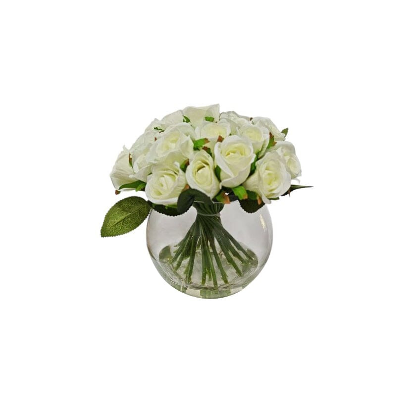 Rowen Homes Accessories Medium Cream Faux Rose Arrangement in Fishbowl Vase House of Isabella UK