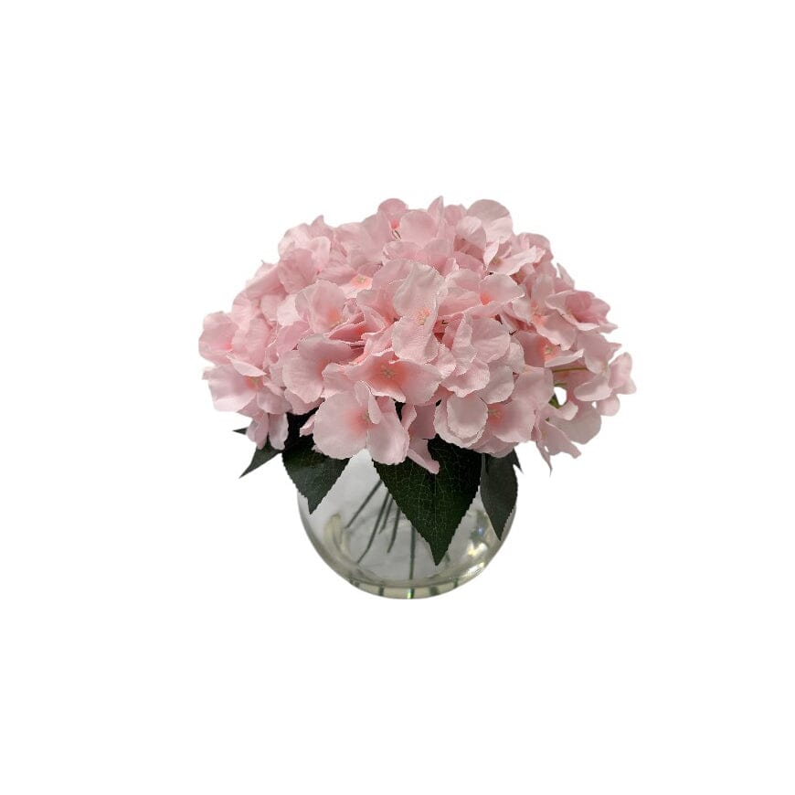 Rowen Homes Accessories Medium Faux Dusky Pink Hydrangeas Floral Arrangement in Fishbowl Vase House of Isabella UK