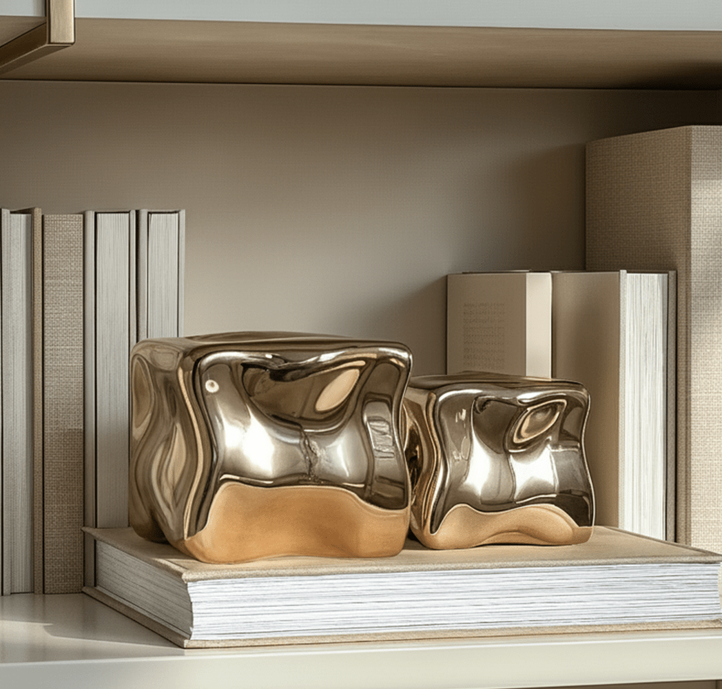 Rowen Homes Accessories Romée Large Gold Abstract Cube Ornament House of Isabella UK