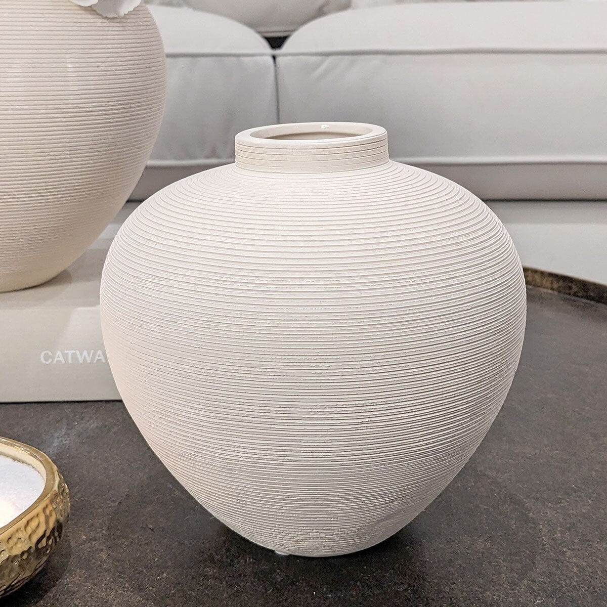Rowen Homes Accessories Solis Medium Rounded Stone Ceramic Neutral Vase House of Isabella UK