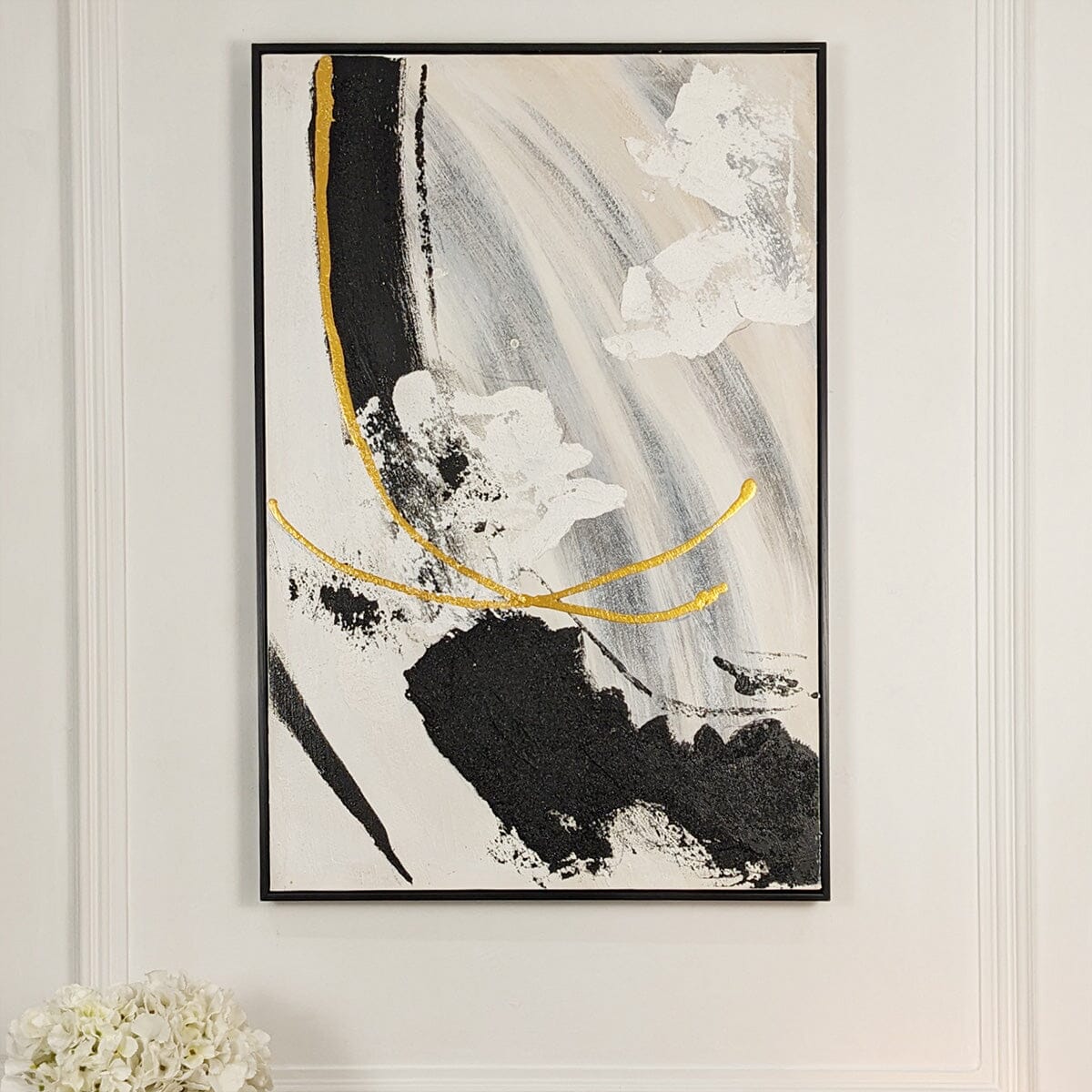 Rowen Homes Accessories Verona Black, Taupe & White Abstract Paint Brush Effect Textured Canvas Wall Art House of Isabella UK