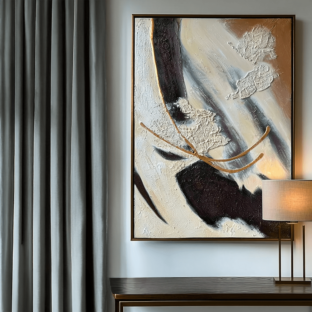 Rowen Homes Accessories Verona Cream, Chocolate & Bronze Abstract Paint Brush Effect Textured Canvas Wall Art House of Isabella UK