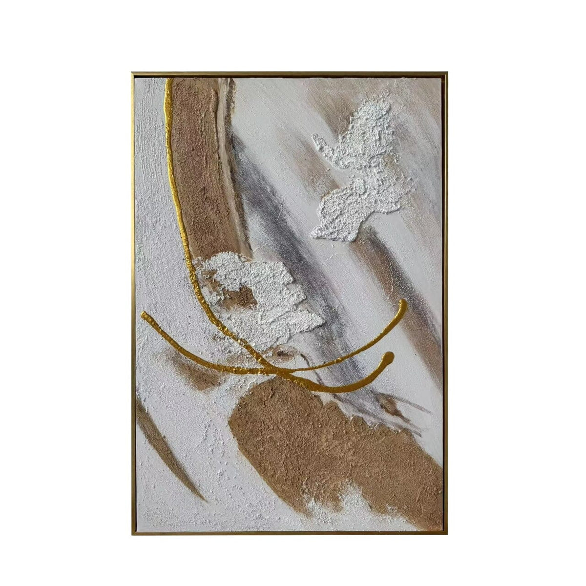 Rowen Homes Accessories Verona Cream, Taupe & Gold Abstract Paint Brush Effect Textured Canvas Wall Art House of Isabella UK