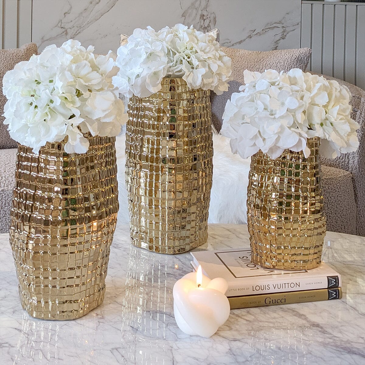 Rowen Homes Accessories Vieste Gold Abstract Vases - Set of 3 House of Isabella UK