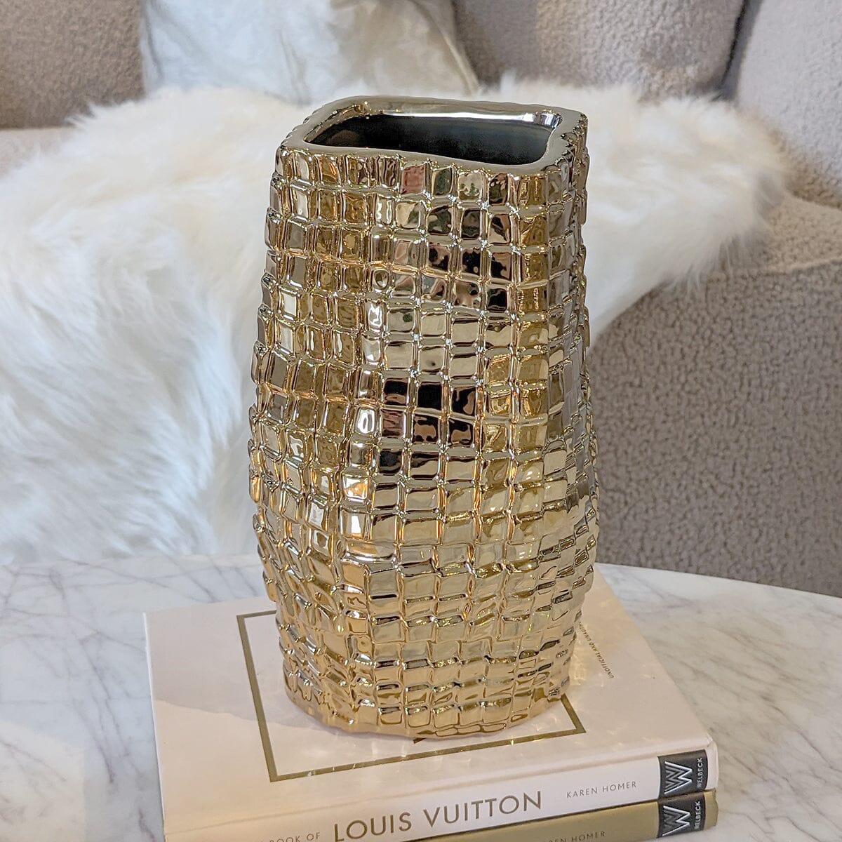 Rowen Homes Accessories Vieste Medium Gold Abstract Vase House of Isabella UK