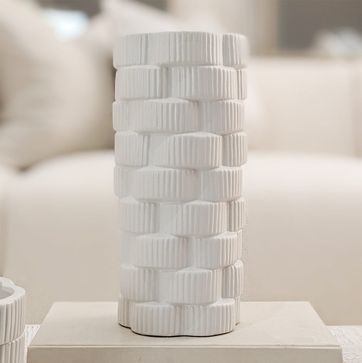 Rowen Homes Accessories Willow Large White Ribbed Ceramic Vase House of Isabella UK