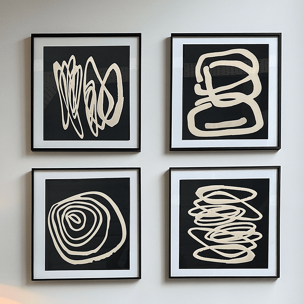 Rowen Homes Accessories Winchester Monochrome Abstract Squiggle Framed Wall Art - Set of 4 House of Isabella UK