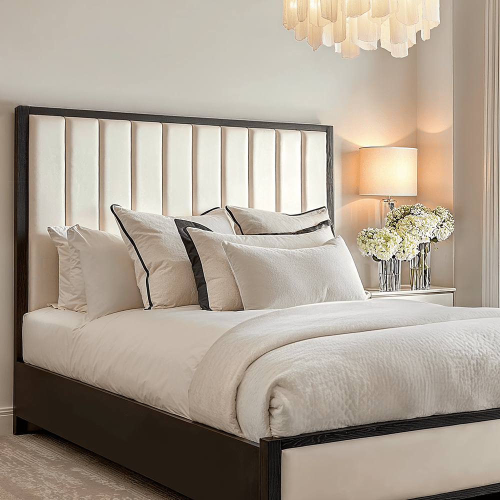 Rowen Homes Beds and Headboards Soho Cream Velvet Bed with Black Wood Frame House of Isabella UK