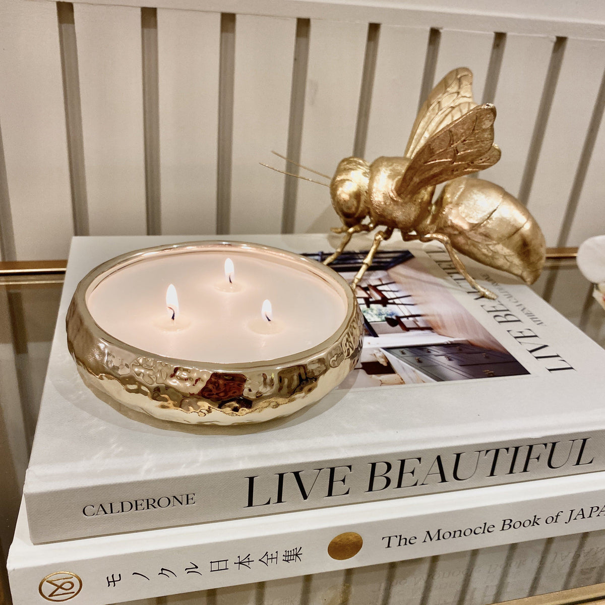 Rowen Homes Fragrance Aeolian 3 Wick Gold Scented Candle House of Isabella UK