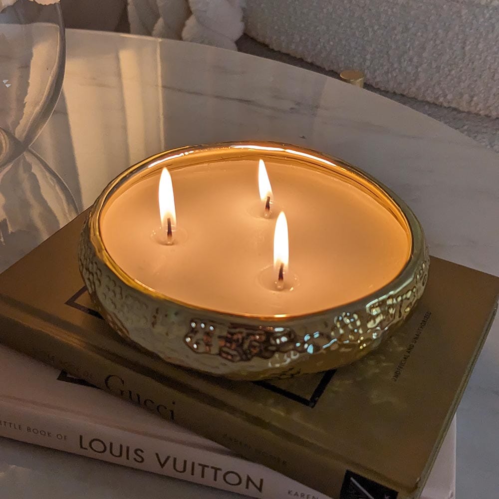 Rowen Homes Fragrance Aeolian 3 Wick Gold Scented Candle House of Isabella UK