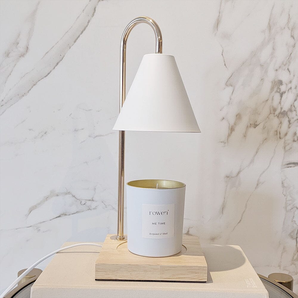 Rowen Homes Fragrance Cali White & Gold Candle Warmer on Wooden Base House of Isabella UK
