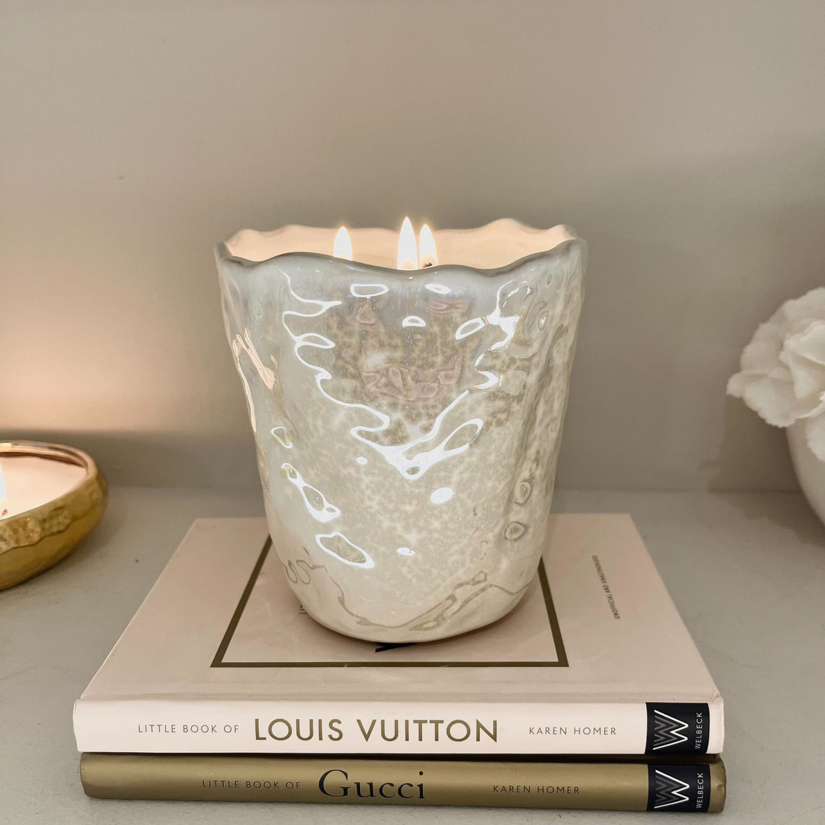 Rowen Homes Fragrance Laguna Cream Pearlescent Decorative Candle House of Isabella UK