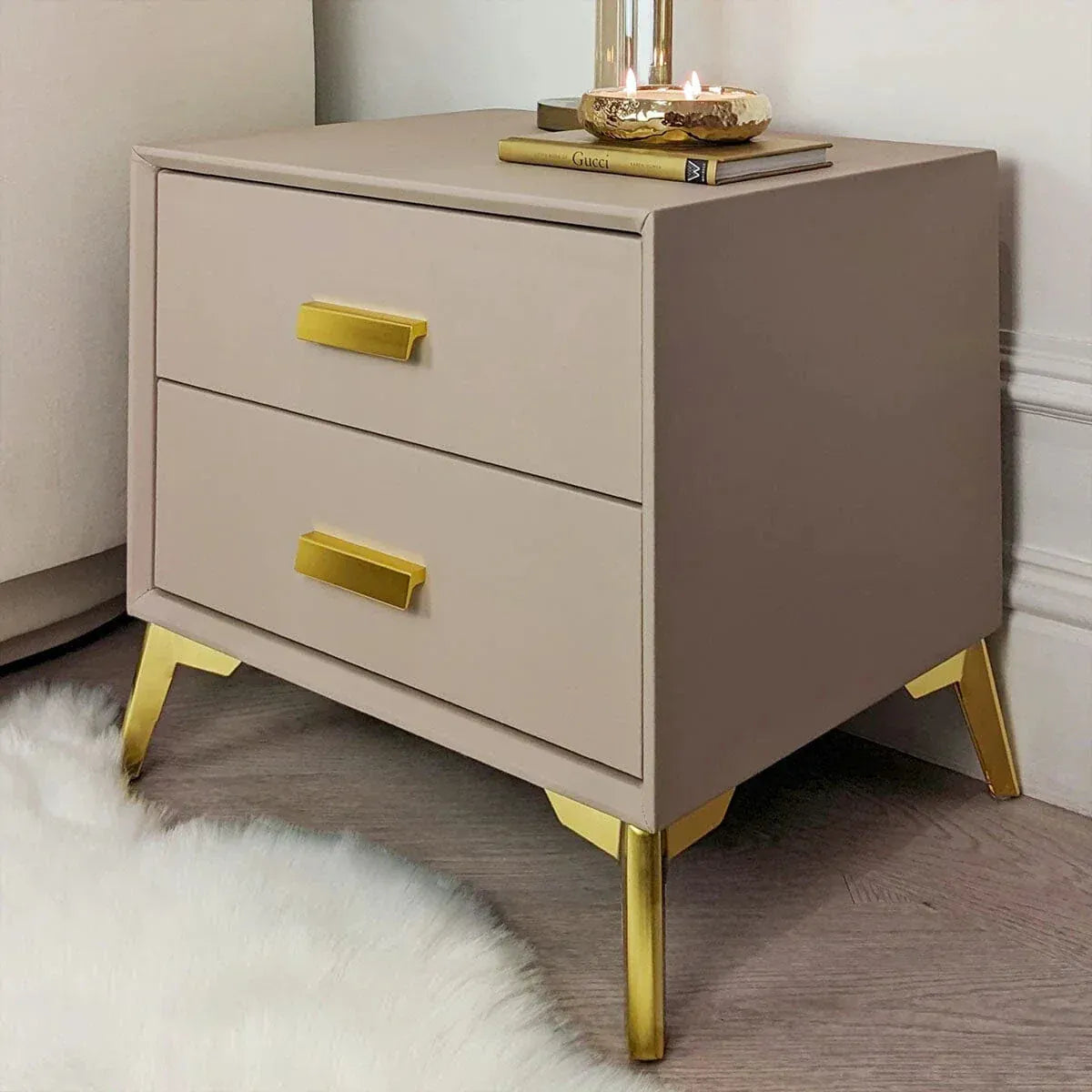 Rowen Homes Furniture Cara Mink & Gold 2 Drawer Bedside Table House of Isabella UK