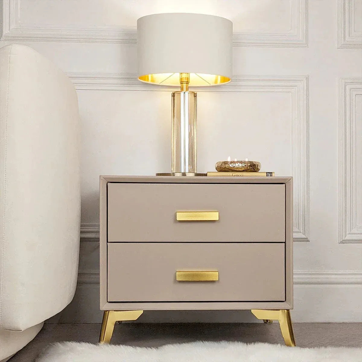 Rowen Homes Furniture Cara Mink & Gold 2 Drawer Bedside Table House of Isabella UK