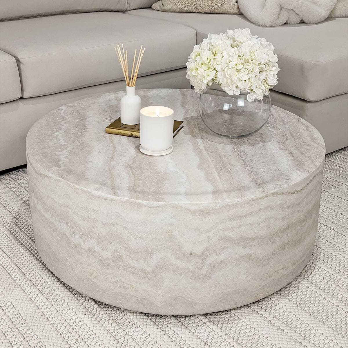 Rowen Homes Furniture Celeste Round Neutral Marble Effect Coffee Table House of Isabella UK