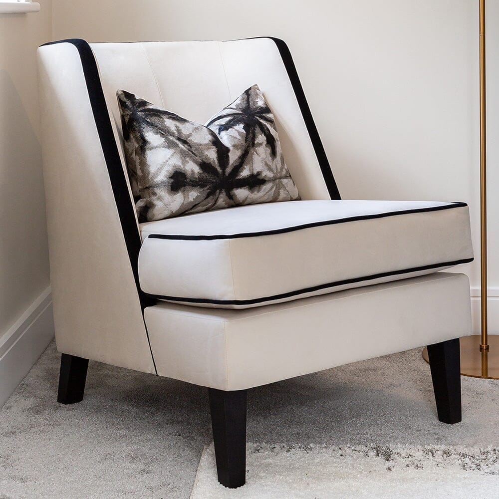 Rowen Homes Furniture Knightsbridge Cream Velvet Accent Chair With Black Piping House of Isabella UK