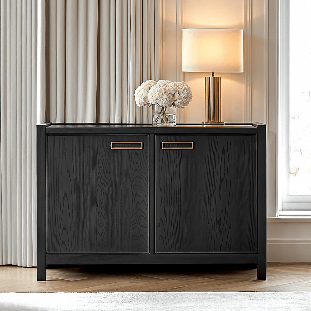 Rowen Homes Furniture Soho Black Oak Veneer 2 Door Sideboard House of Isabella UK