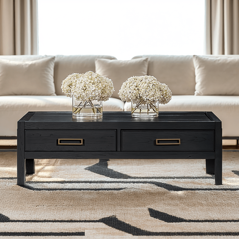 Rowen Homes Furniture Soho Black Oak Veneer 2 Drawer Coffee Table House of Isabella UK