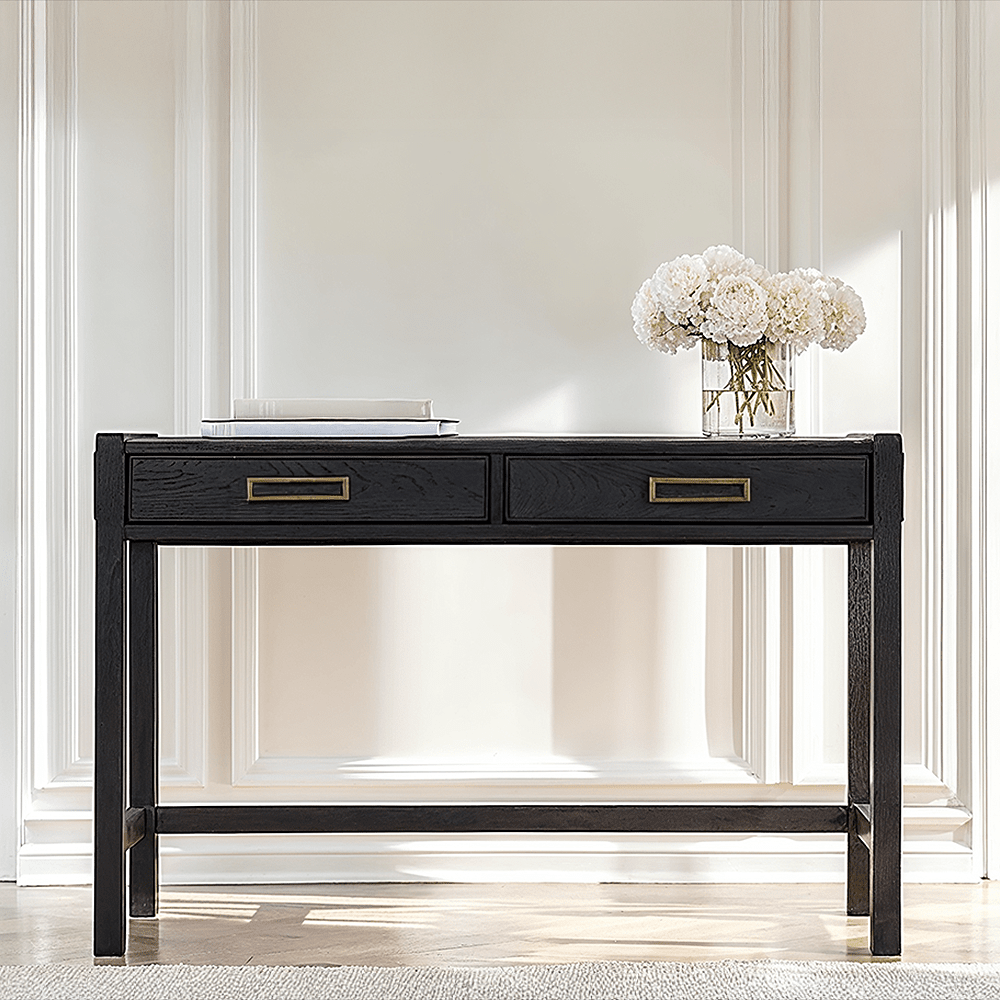 Rowen Homes Furniture Soho Black Oak Veneer 2 Drawer Dressing Table House of Isabella UK